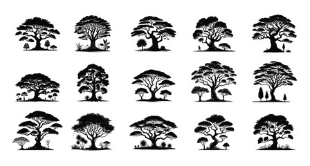 Vector silhouette of tree on white background.