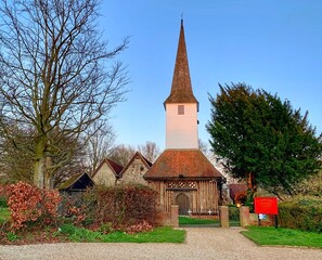 The historic All Saints Parish Church in the village of Stock, Essex, UK. 