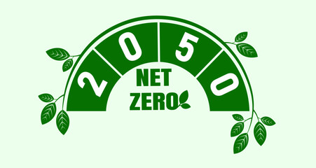 Net zero by 2050, carbon neutral. Net zero greenhouse gas emissions target Long-term climate-neutral strategy Vector illustration
