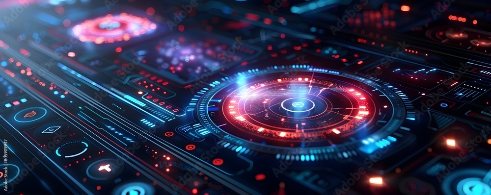 Poster futuristic high tech wearable device interface with dynamic data visualization artificial intelligen