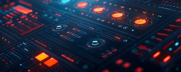 Obraz premium Animated Interactive Digital Interface with Glowing Buttons and Sliders