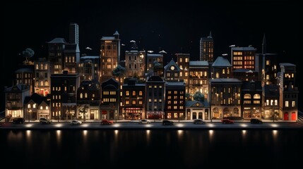 Obraz premium A night view of a city from across the river