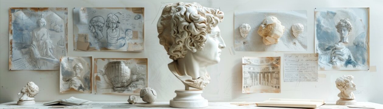 A white head with a statue of a man's face on it