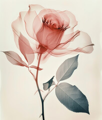 X-ray of beautiful red rose flower, white background