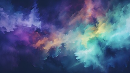 On a dark background, create abstract shapes in watercolor style with a color scheme of blue, purple, and green, using brush strokes and grain texture.