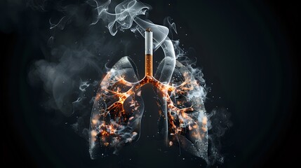 Cigarette Smoking Effects - Human Lung Concept - Smoke Entering Lungs