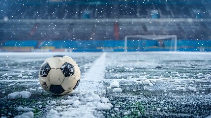Snowy Soccer Stadium - Winter Sports Scene - Seasonal Break - Copy Space