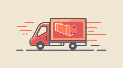 A delivery truck icon with a package indicating fast and reliable shipping services for online orders with a delivery truck speeding along a road and a package loaded in its cargo area ensuring prompt