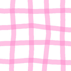 Vector hand drawn cute pastel cottegecore checkered pattern. Doodle Plaid geometrical simple texture. Crossing lines. Abstract cute delicate pattern.