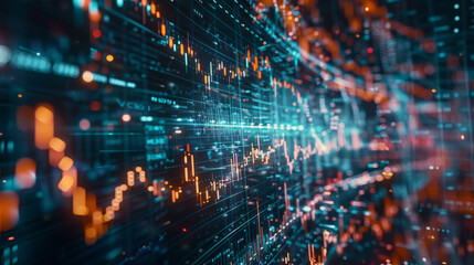 Businessperson holding digital tablet with financial growth chart in front of cityscape