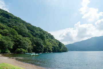 Coastline in Japan with emerald green waters