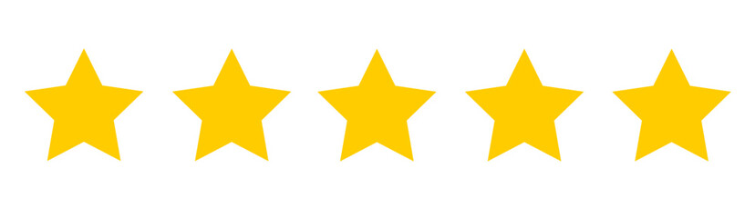 5 Stars in Yellow Color for Rating. Isolated stars for customer feedbacks.