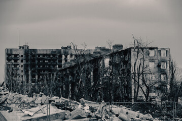 destroyed and burned houses in the city Russia Ukraine war