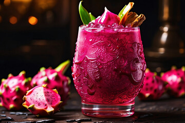 iced dragon fruit juice in a transparent glass cup