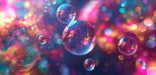 A stunning PC background with translucent bubbles soaring through a dynamic, multi-hued abstract composition. 