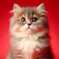 Cute Persian cat on red background
