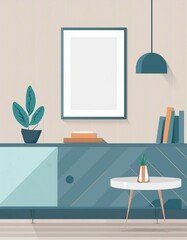 Frame mockup, home room interior, illustration style, 3d render