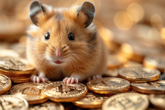 Adorable Hamster Grasping Crypto. Tiny Furry Pet. Holding Bitcoin. Investment Future. Digital Wealth. Market Technology. Financial Coin. Value Money - Powered by Adobe
