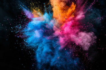 Obraz premium Energetic Celebration: Group of Friends Exploding with Joy Amidst a Vibrant Color Holi Festival