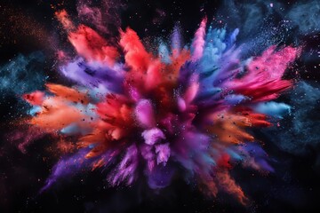 Energetic Celebration: Group of Friends Exploding with Joy Amidst a Vibrant Color Holi Festival

