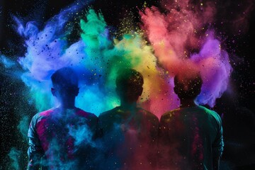 Fototapeta premium Energetic Celebration: Group of Friends Exploding with Joy Amidst a Vibrant Color Holi Festival