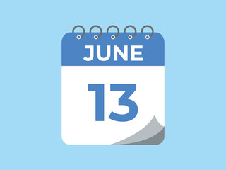 June 13 calendar reminder. 13 June daily calendar icon template. Calendar 13 June icon Design template. Vector illustration
