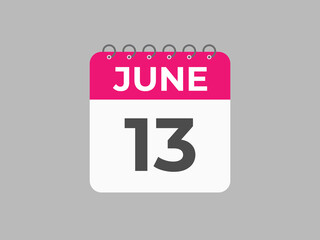 June 13 calendar reminder. 13 June daily calendar icon template. Calendar 13 June icon Design template. Vector illustration
