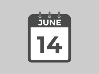 June 14 calendar reminder. 14 June daily calendar icon template. Calendar 14 June icon Design template. Vector illustration

