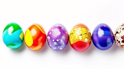 Colorful easter eggs isolated on white background with copy space.