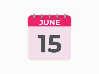 June 15 calendar reminder. 15 June daily calendar icon template. Calendar 15 June icon Design template. Vector illustration
