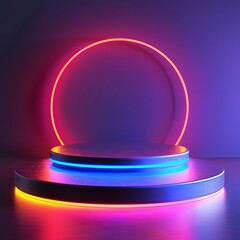 Modern Neon Circular Podium for Product Display