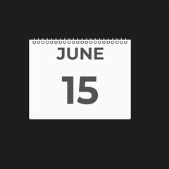 June 15 calendar reminder. 15 June daily calendar icon template. Calendar 15 June icon Design template. Vector illustration
