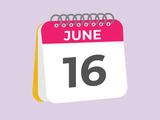 June 16 calendar reminder. 16 June daily calendar icon template. Calendar 16 June icon Design template. Vector illustration
