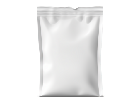 White plastic container, bag, and package with blank space for your retail food product design
