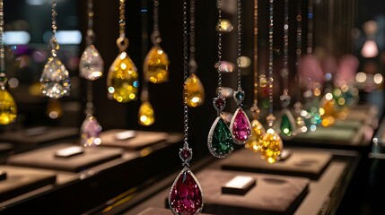 An opulent display of sparkling jewels, each gem radiant with its own inner fire, whispers tales of luxury and sophistication