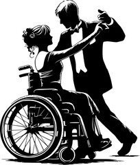 silhouettes of dancing disabled people in wheelchairs