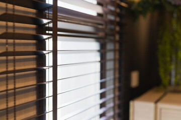 Windows roller blinds home interior design element window detail wooden window blind shutter with...