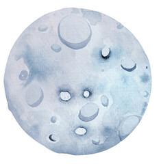 Hand drawn moon watercolor.Night sky.Solar system