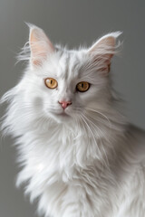 Beautiful fluffy white cat, close up portrait