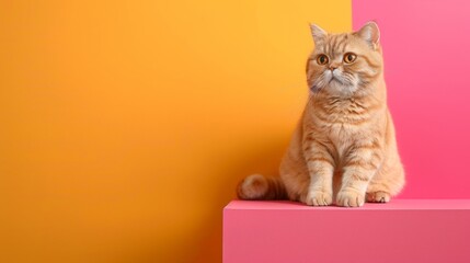 Scottish Fold Cat on Colored Background
