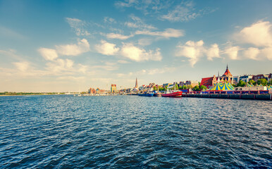 Naklejka premium City Harbor of Hanseatic city of Rostock with River Warnow. Mecklenburg Western Pomerania 