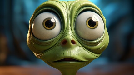Whimsical green alien character with large eyes