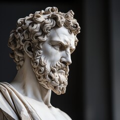 Detailed sculpture of ancient greek god with curly hair