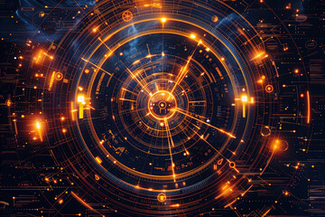 Astrological natal chart, glowing with neon light of some power against a backdrop of stars and constellations in space and universe