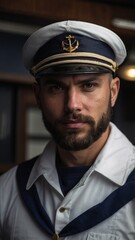 Portrait of the captain. Postcard for Sailor's Day.