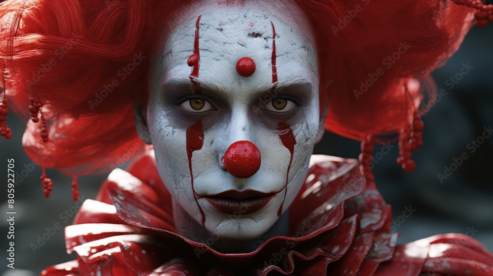 Canvas Prints Creepy clown with red makeup and costume