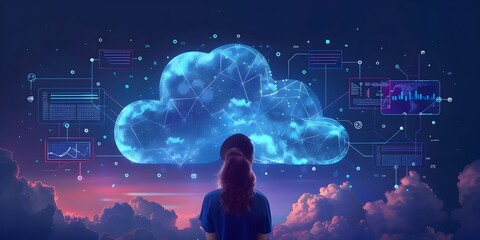 Cloud Computing and Webinar Series Concept with Futuristic Night Skyscape