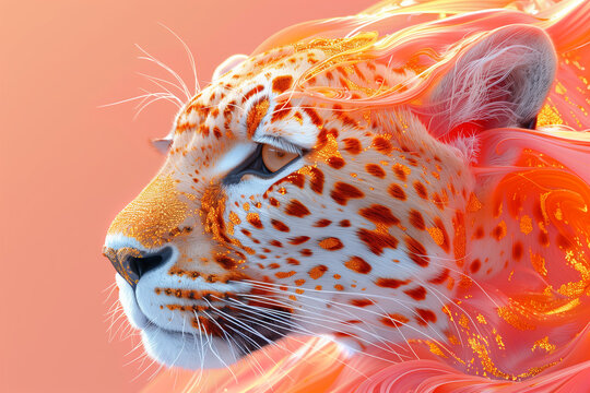Picture of leopard in neon orange light