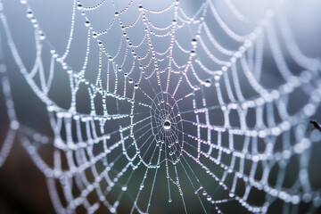 Naklejka premium Spider web with the drops of dew