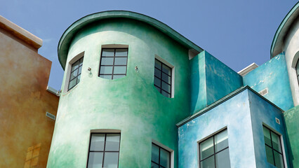 colorful houses in sunset town